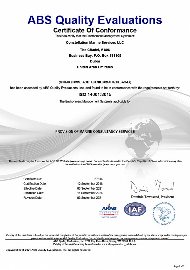 ISO 14001:2015 Constellation Marine Services